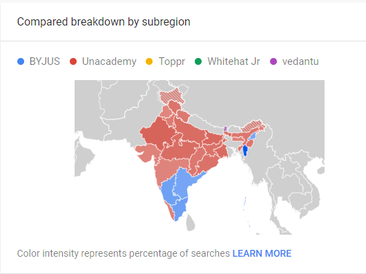Heatmap of ed-tech searches in India
